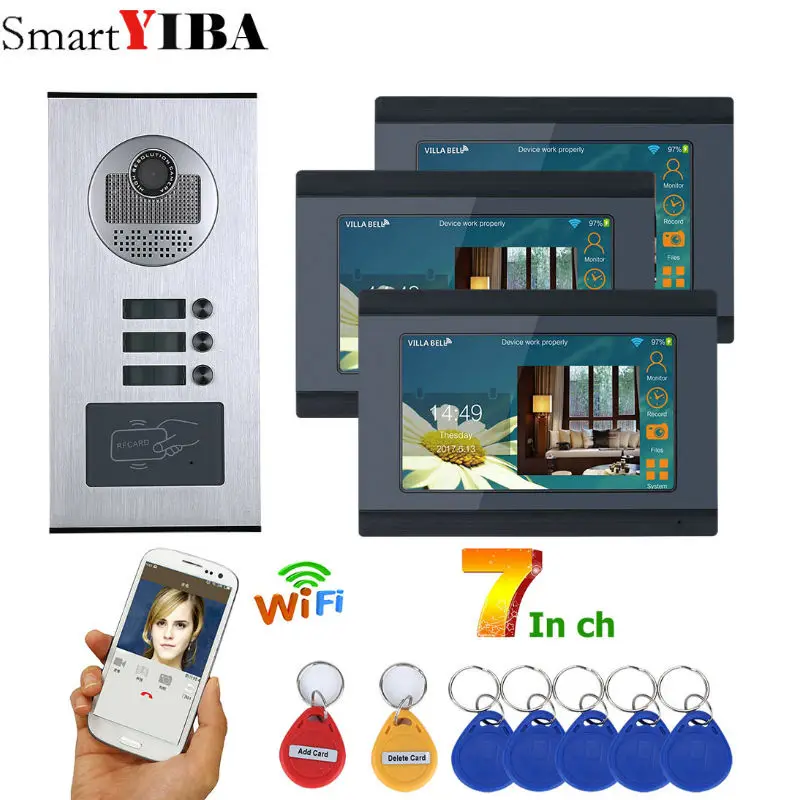 SmartYIBA 7&quotApartment Video Intercom Door Phone Record RFID Mobile APP Control Touch Monitor Interphone Access System | Безопасность
