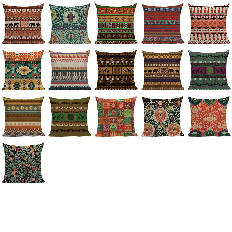 

African National Stripe Bohemian Style Geometric Home Decorative Throw Pillow Covers Linen Ethnic Cushion Cover Case 45cm* 45cm