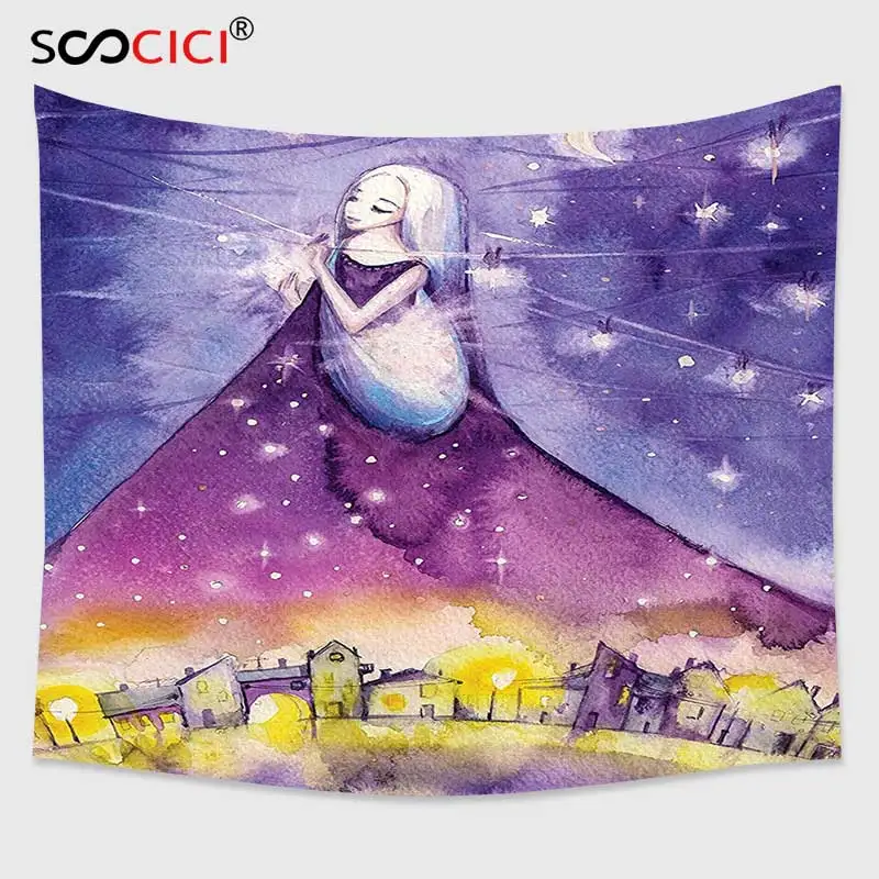 

Настенный Гобелен Cutom, декор для девушек, фигурная леди, стоят в небе и Устройте звёзд, ангел, фантазийный мир, символ, принт
