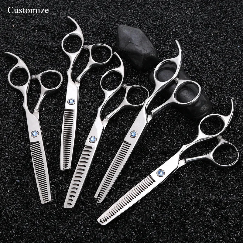

Customize logo japan 440c 6 inch Curved teeth hair salon scissors barber makas 15-60% Thinning rate shears hairdressing scissors