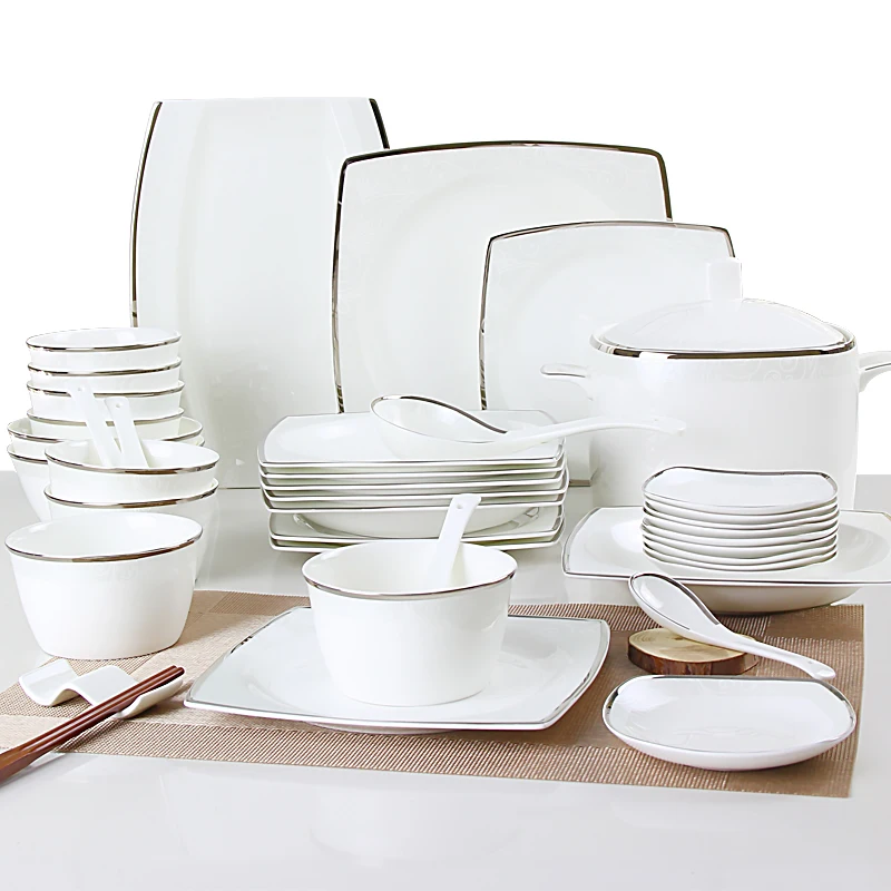 Набор посуды из 56 предметов европейский домашний костяной фарфор простая посуда