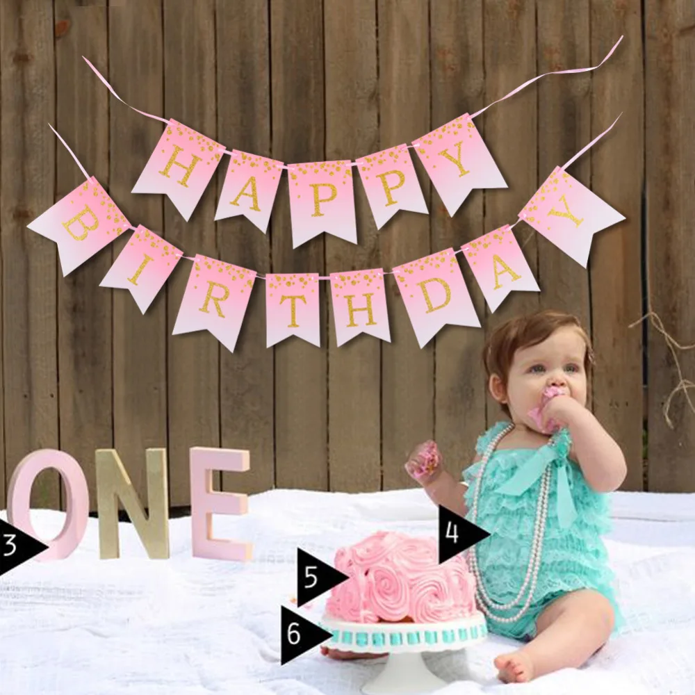 Золотые блестящие румяна в горошек розовый баннер на день рождения гирлянда с