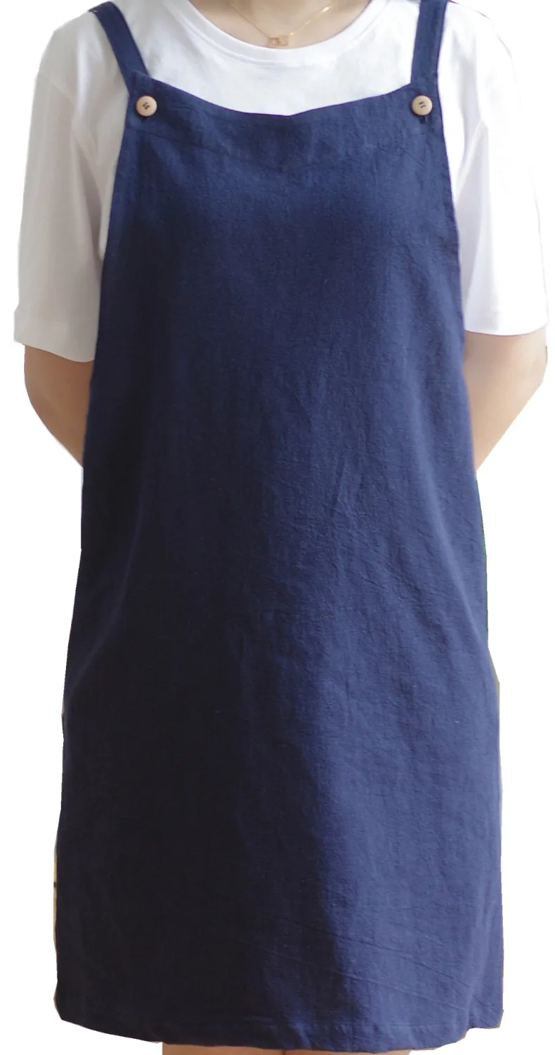 Регулируемый Кухонный Фартук из хлопка и льна с 2 карманами передник для женщин