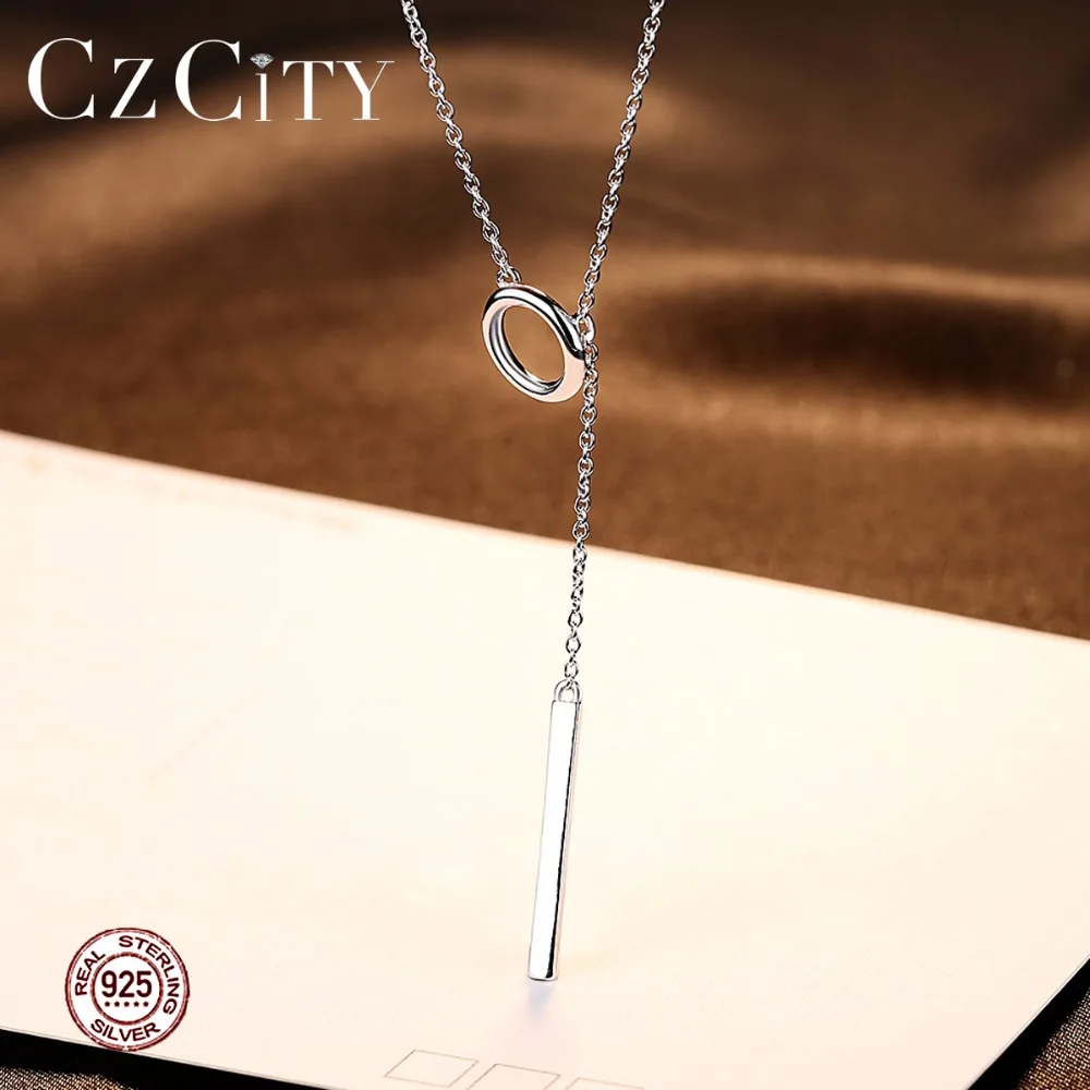 CZCITY, уникальные 925 пробы, серебряные подвески, простые толстые полосы, регулируемые цепочки, ожерелья для женщин, вечерние, подарок