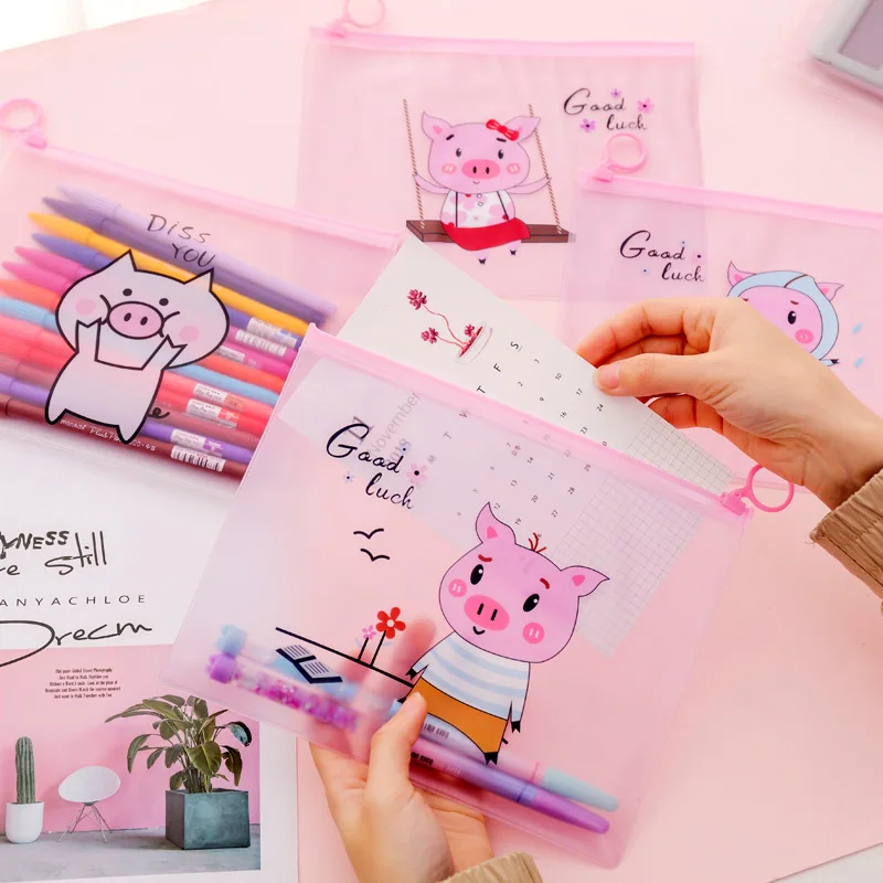 Cartoon Pig Unicorn Pencil Case Cactus Transparent pen pouch Kawaii stationery Gift Big capacity Storage bag school supplies | Канцтовары