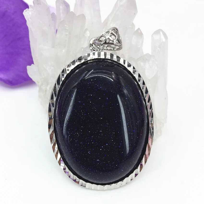 Женская овальная подвеска из натурального синего песчаника 33 х44 мм | Украшения и