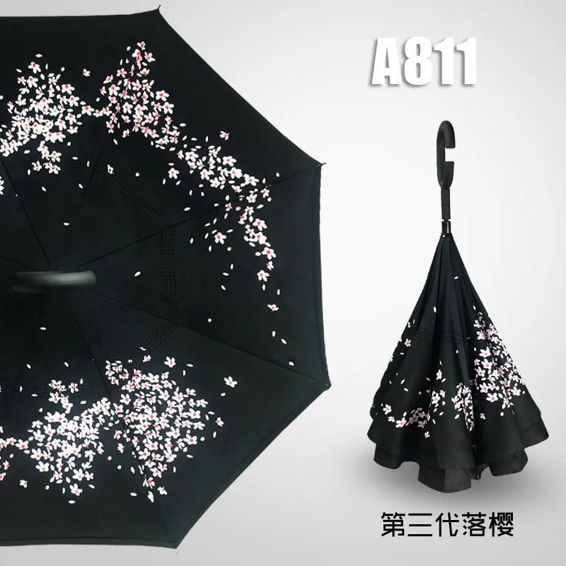 Umbrella A811 Ветронепроницаемый двухсторонний складной зонт с ручкой для мужчин и женщин, защита от солнца, дождя, автомобиля, перевернутые зонтики, двойной слой, анти-УФ, самоподставка Parapluie - Цвет: Umbrella A811