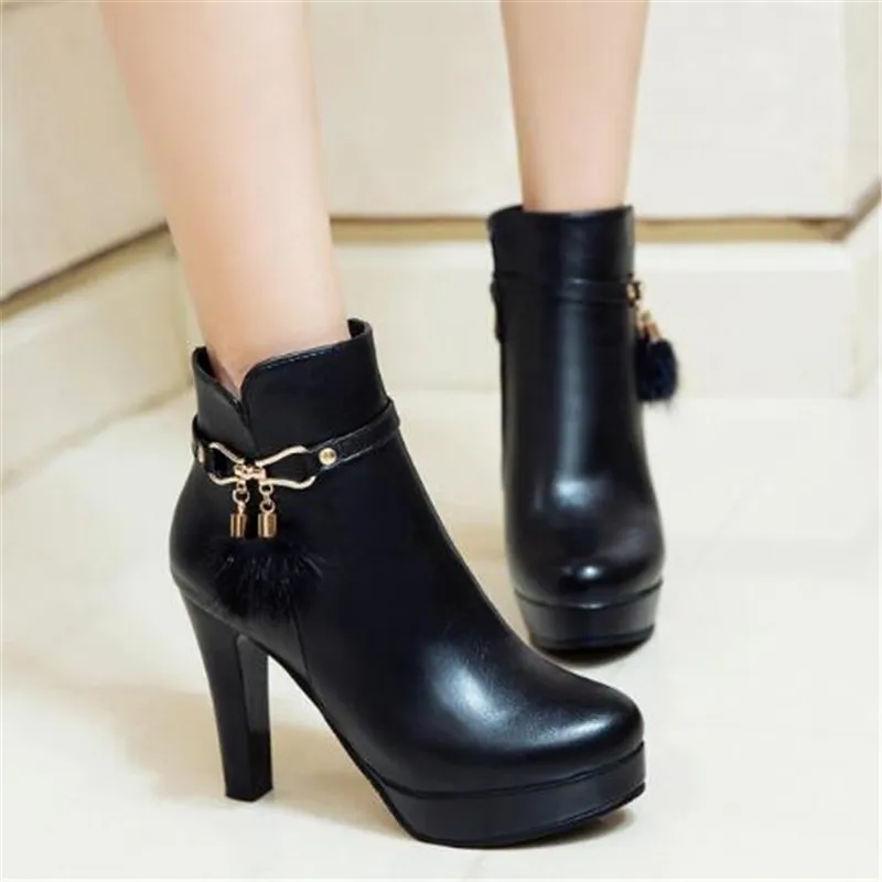 Women Boots Autumn and winter New style fashion High-heeled Short boots Waterproof white Sweet Cashmere Keep warm Boots 34-43