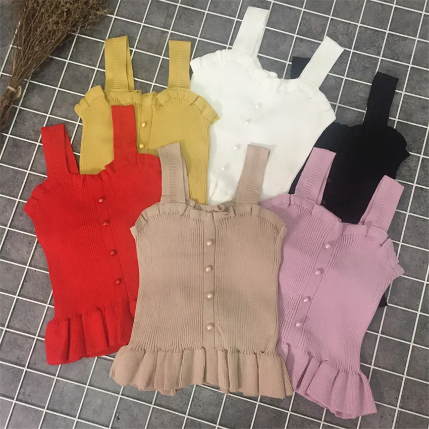 Женский винтажный Трикотажный жилет Gowyimmes черно-белый короткий топ на бретельках