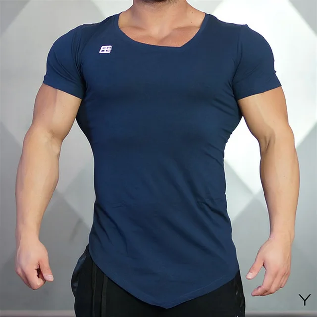 T02 Navy Мужская модная футболка весна лето новые рубашки для отдыха фитнес бодибилдинг с длинным рукавом мужские тонкие футболки одежда - Цвет: T02 Navy