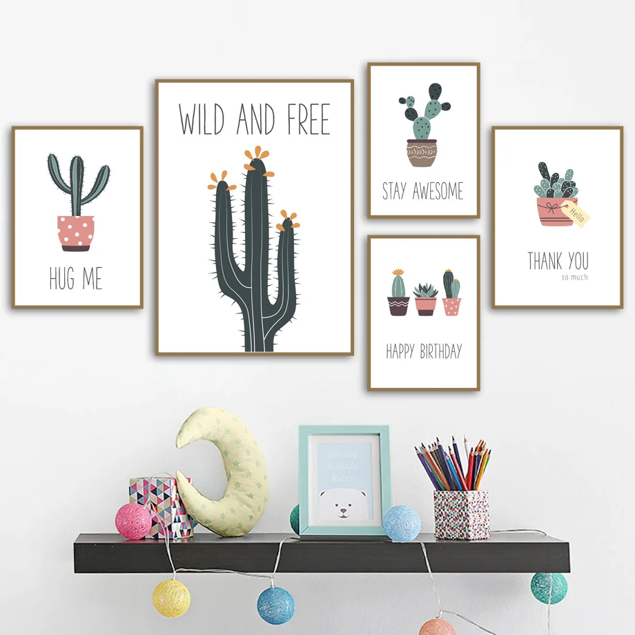 

Cactus Flower Wall Art Canvas Painting Cartoon Nordic Posters And Prints Nursery Wall Pictures For Kids Room Baby Bedroom Decor