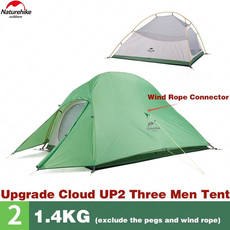 Naturehike палатка обновления CloudUp серии 2 человек 20D силиконовый двухслойный алюминиевый полюс Сверхлегкий Палатка NH17T001-T - Цвет: UP2 210T Polyester
