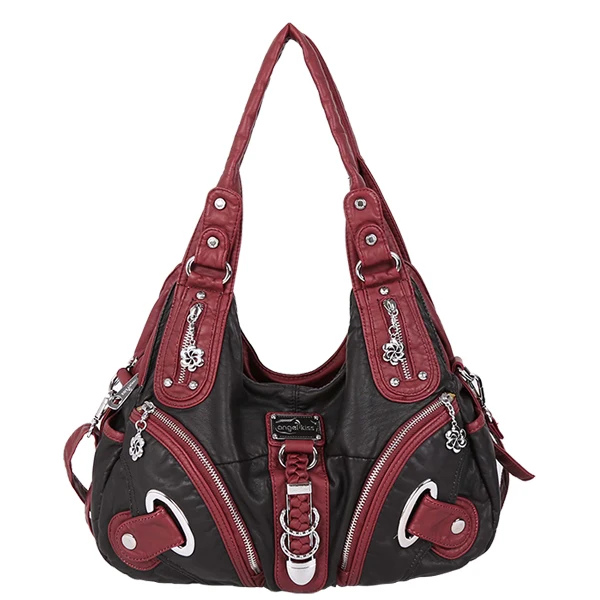 11282-Black-Red Angelkiss два Топ Застёжки-молнии Синтетическое закрытие волос несколько карманов кошельки и Сумки из стираной кожи сумки на плечо Для женщин AK11282 - Цвет: 11282-Black-Red