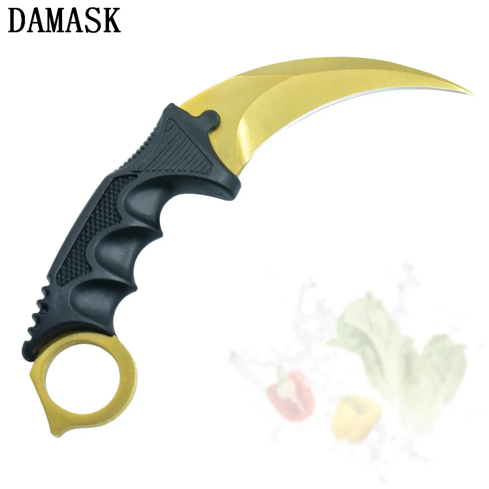 Золотой тактический Karambit фиксированной нержавеющей стали Открытый нож