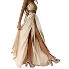 Сексуальная шелковая длинная юбка с высоким разрезом на заказ, трапециевидная Длинная женская юбка макси в пол Saia Longa
