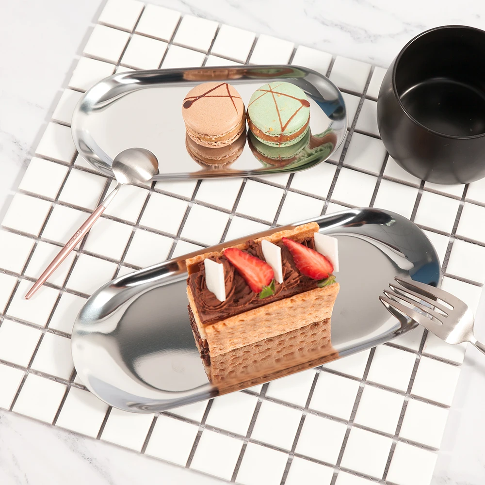 

Modern Metal Storage Trays Gold Silver Ellipse Tray Stainless Steel Jewelry Receive Tray Dessert Dish Plate Decorative Articles