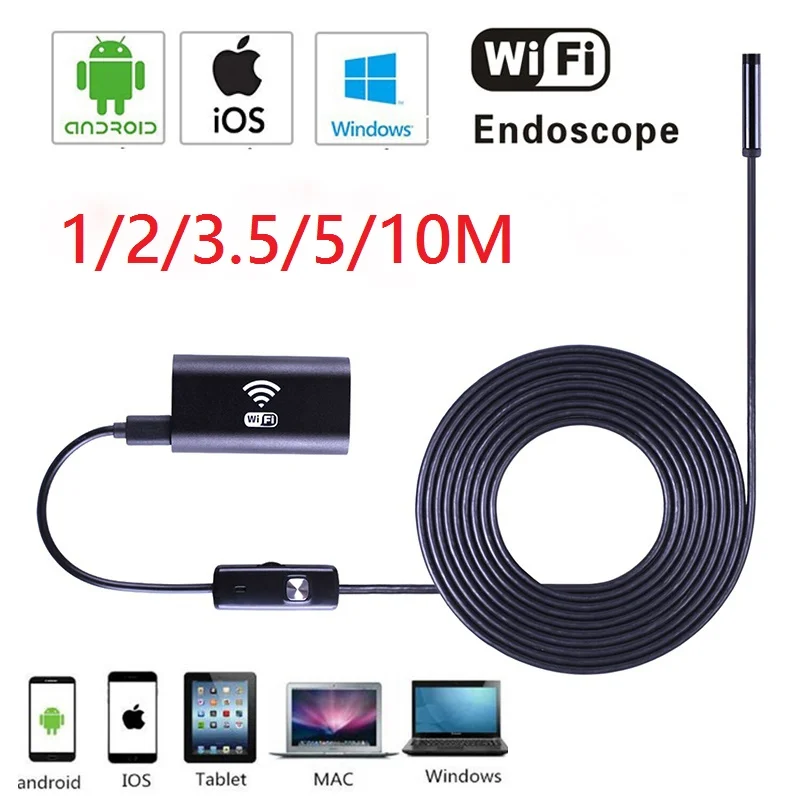 Wifi Endoscope Camera Android iOS 720P Borescope Inspection Endoscopio 6LED 8MM Semi Rigid Hard and flexible Snake tube | Безопасность и