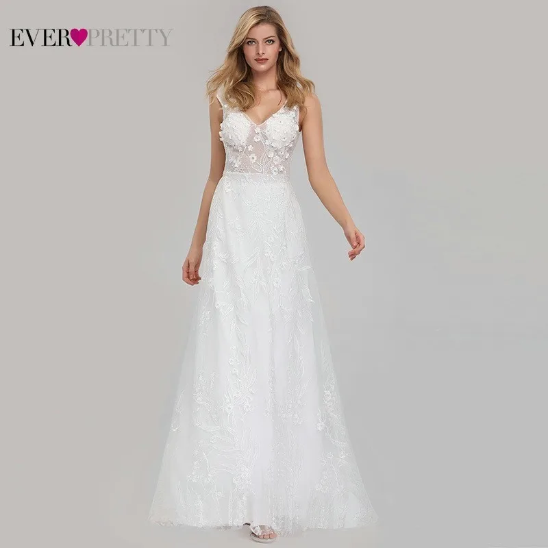 Новое поступление кружевные свадебные платья Ever Pretty Appliques A Line с v образным