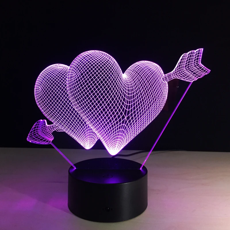 Красивый RGB светильник в форме сердца 3D со стрелками Купидона ночник для спальни