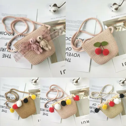 Милая Детская сумка на плечо модная соломенная плетеная вишневая ручной работы