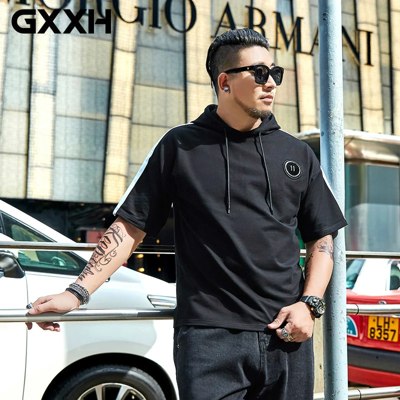 Мужская футболка с капюшоном GXXH большой размер 3XL 4XL 5XL 6XL 7XL 80 140 кг|Мужские