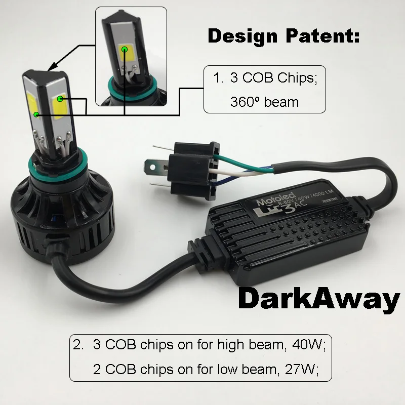 Darkaway AC мотоцикла светодиодный фар H4 40 Вт 4000Lm велосипед HS1 PH7 PH8 BA20D H6 H4 светодиодный лампы передний свет лампы 360 градусов луч белого цвета