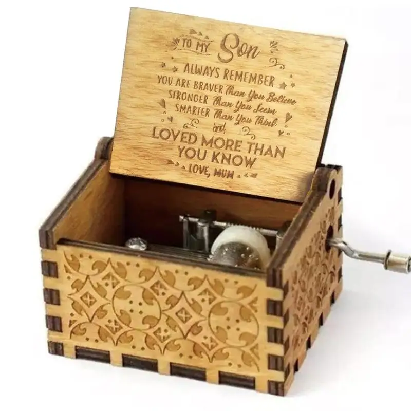 Woden Music Box You are my sunshine Theme Music Antique Carved Wooden Hand Crank for Wife and Son Gifts Birthday Gift