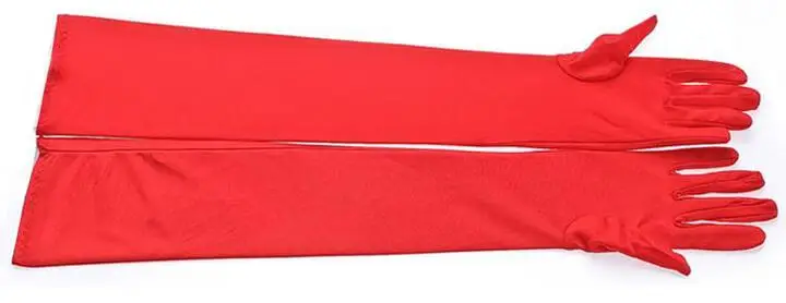red Классические перчатки для взрослых, черные, белые, красные, серые, кожаные, для оперы/локтя/запястья, тянущиеся, сатиновые, для пальцев, длинные перчатки, женские перчатки, подходящие к костюму - Цвет: red