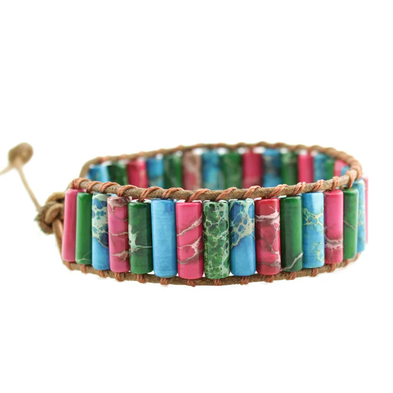 Bohemia Women Bracelets Bangles Vintage Leather Wrap Bracelet Handmade Emperor Stone Beaded Fashion Cuff DC05 | Украшения и