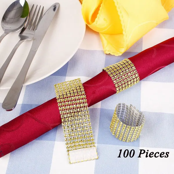 Golden 100 Pieces 100 шт., стразы, кольца для салфеток, для свадебного стола, украшения, праздничные, вечерние, свадебные, полотенца, кольцо для домашнего декора - Цвет: Golden 100 Pieces