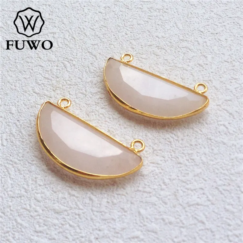 Rose quartz FUWO форме полумесяца кулон из Лабрадорита С 24 K, покрыто золотом, латунная рамка с двойной булавкой граненый кварц ювелирные изделия оптом PD194 - Окраска металла: Rose quartz