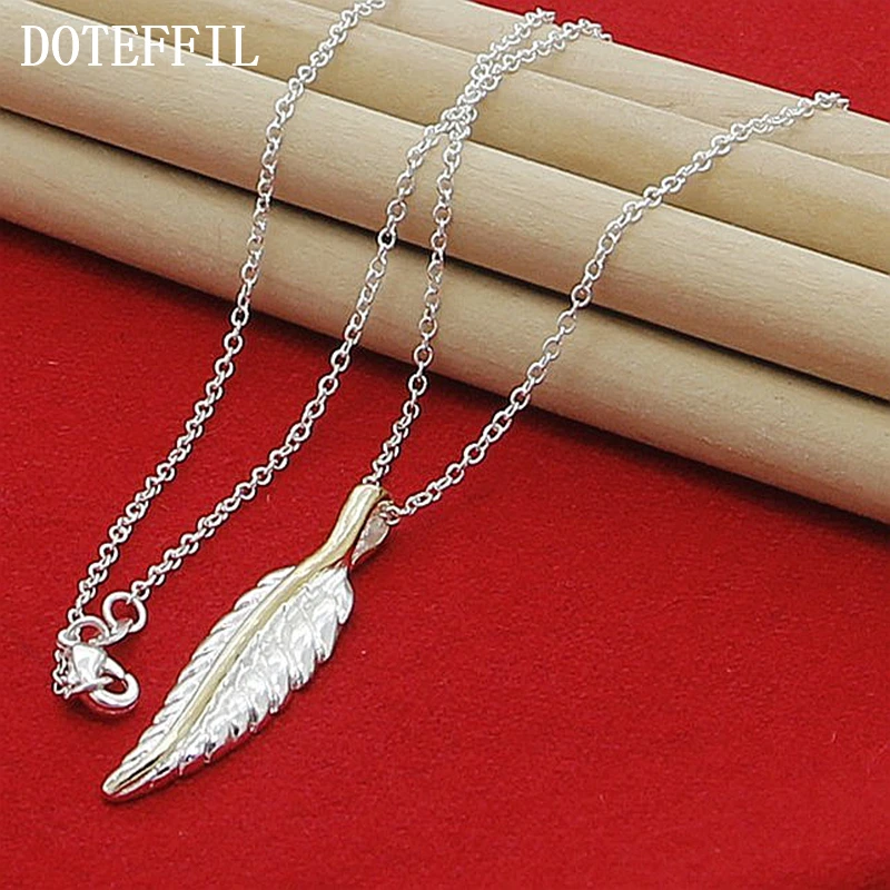 Ожерелье DOTEFFIL с подвеской в виде листьев и перьев из стерлингового серебра 925