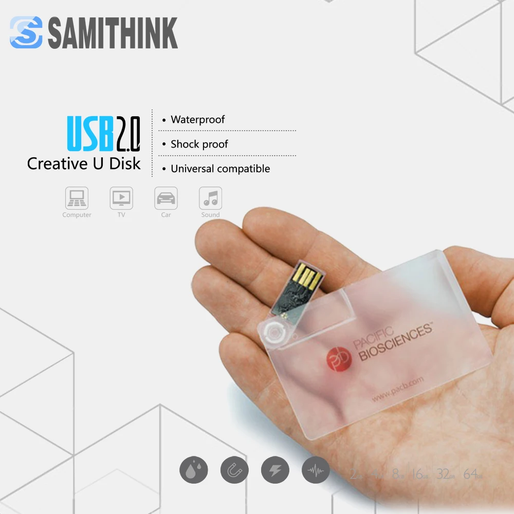 Прозрачная карта USB флэш накопитель индивидуальный логотип ключ бизнес подарок 32