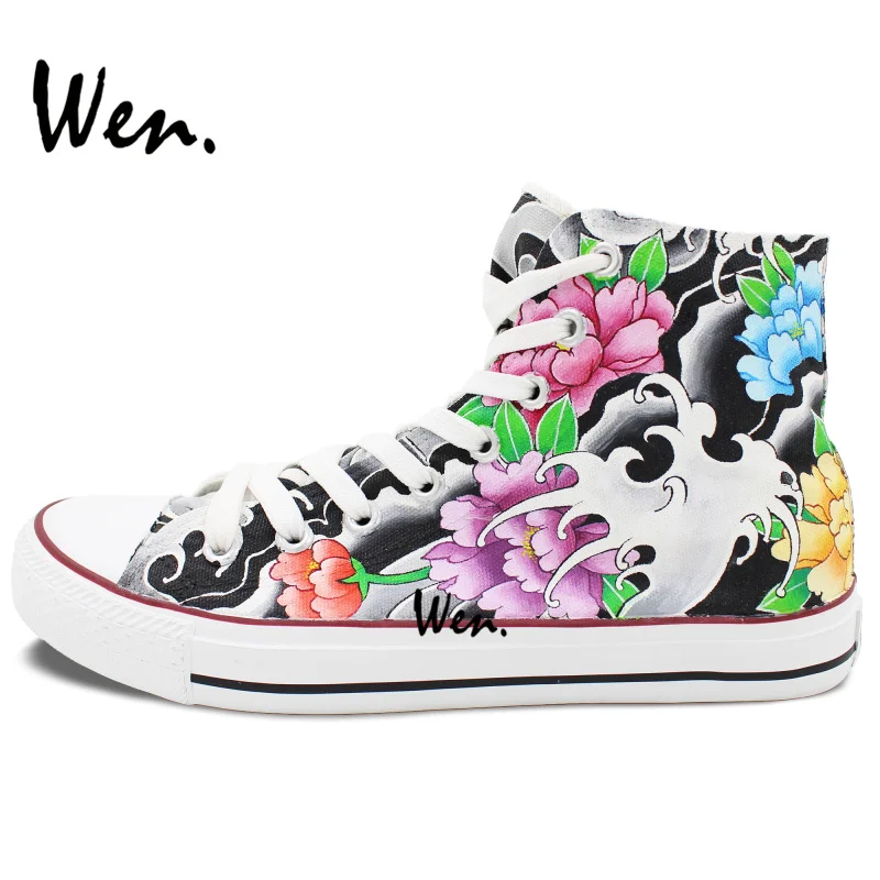Вэнь Дизайн повседневные кроссовки Ручная роспись пользовательские Chinoiserie цветы
