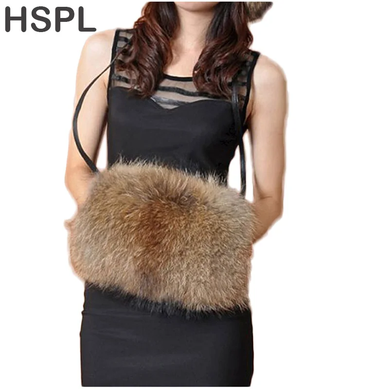 HSPL CDB049 Genuine Raccoon Fur Hand Warmer Fox Fur Hand Warmer