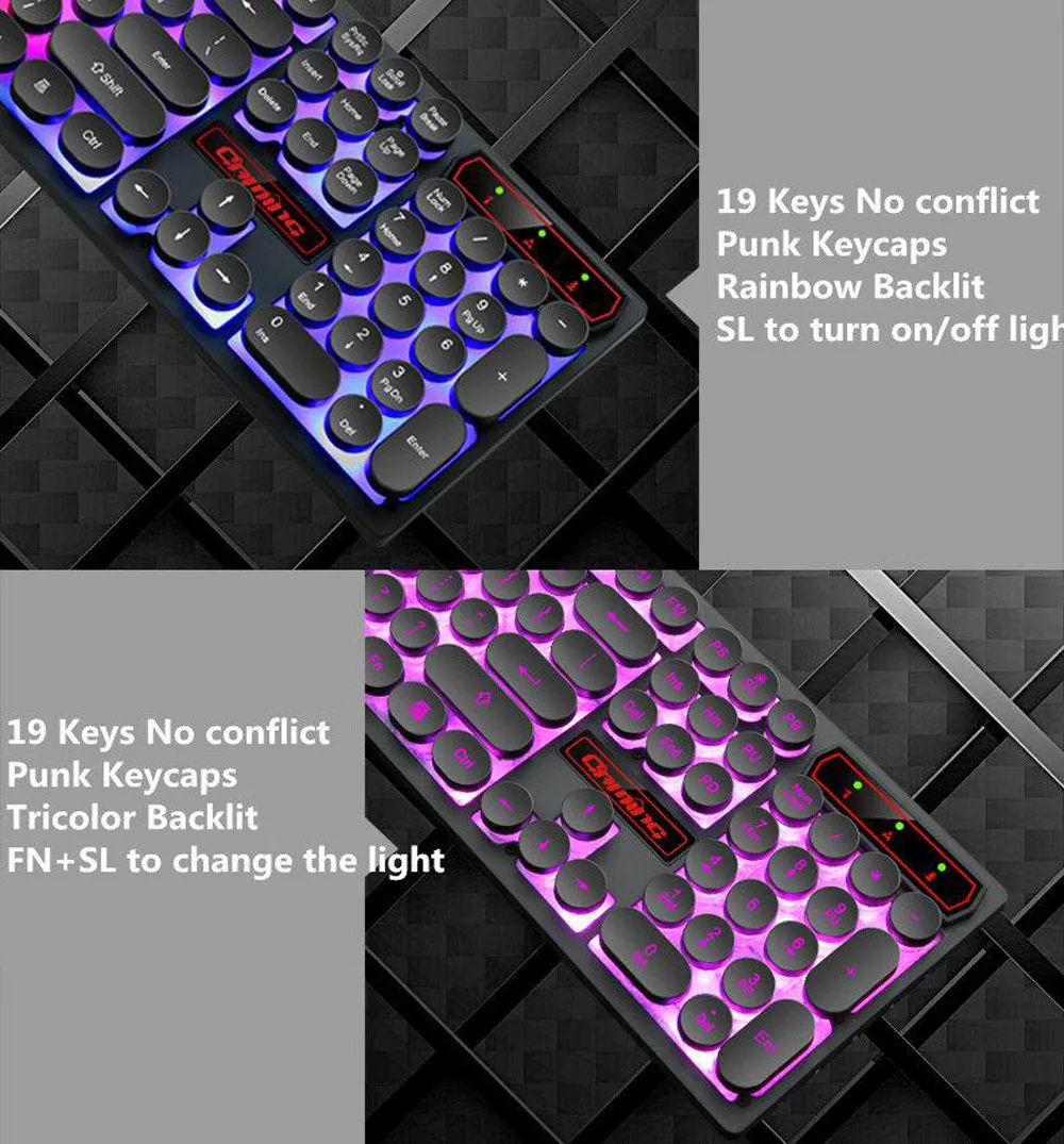 EPULA 2019 игровая клавиатура в офис V8 Ретро панк USB Проводная с подсветкой настольная