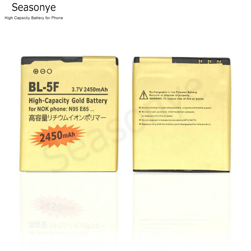 Seasonye 2450 мАч BL-5F / BL5F BL 5F Золото Замена Батарея для Nokia N95 N93 N93i E65 N96 N98 6210 6290 6210S 6210N 6710N |