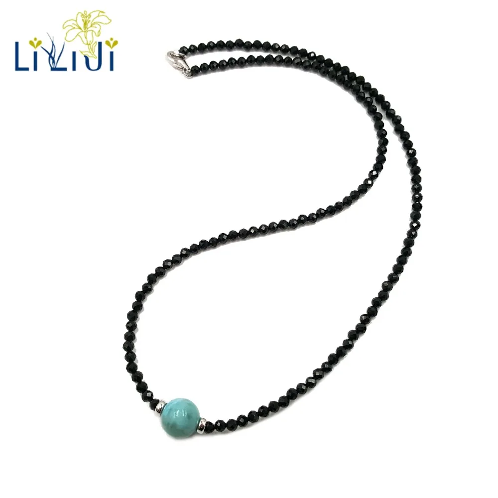 Lii Ji черное ожерелье из шпинели Larimar натуральный камень серебро 925 пробы