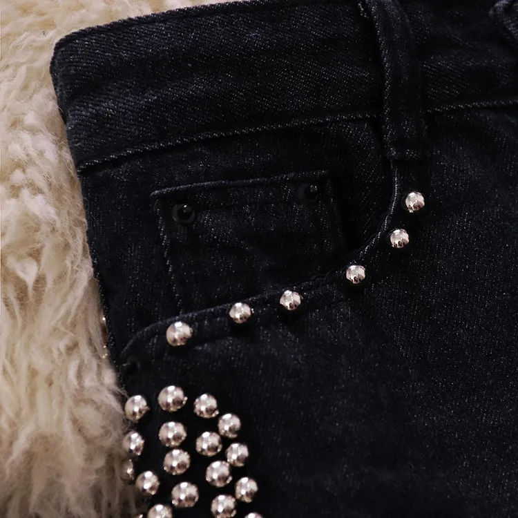 Женские джинсовые шорты с заклепками высокой талией и широкими штанинами