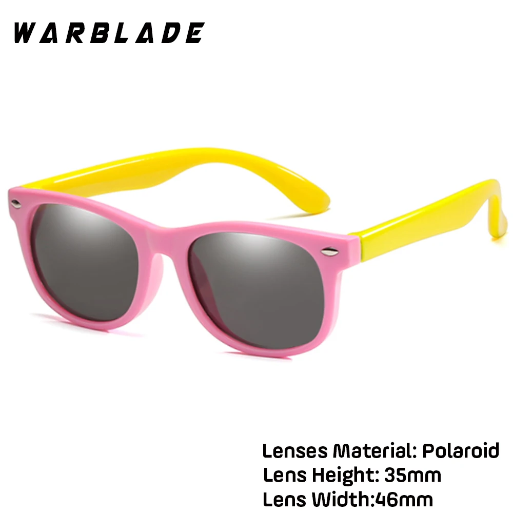 pink yellow WarBLade Girls Sunglasses TR90 Silicone UV400 Child Baby Eyewear Kids Sun glasses Children Glasses Polarized Lenses Girls Boys - Цвет линз: pink yellow