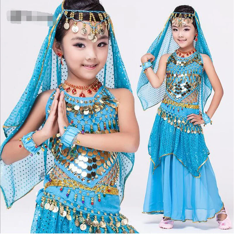 4 предмета (топ + штаны пояс Ручная цепочка) детские костюмы для танца живота