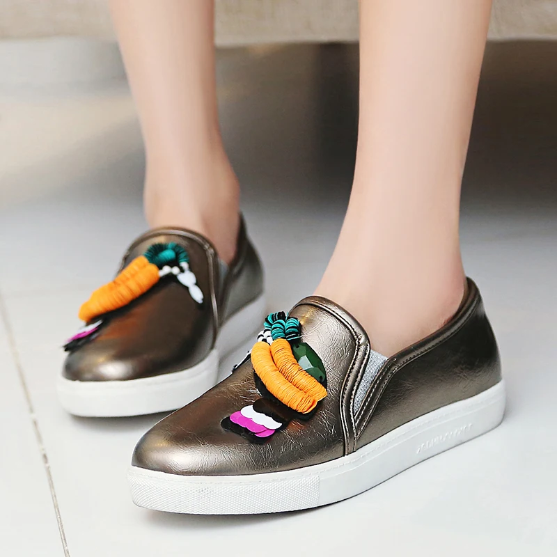 Весной 2017 женщин сладкие толстым дном loafer Корейской модница квартира с блестками