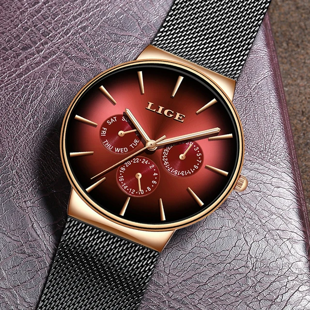LIGE New Fashion Mens Watches Top Brand Luxury Quartz Watch Men Mesh Steel Waterproof Ultra-thin Wristwatch For Men Sport Clock 4