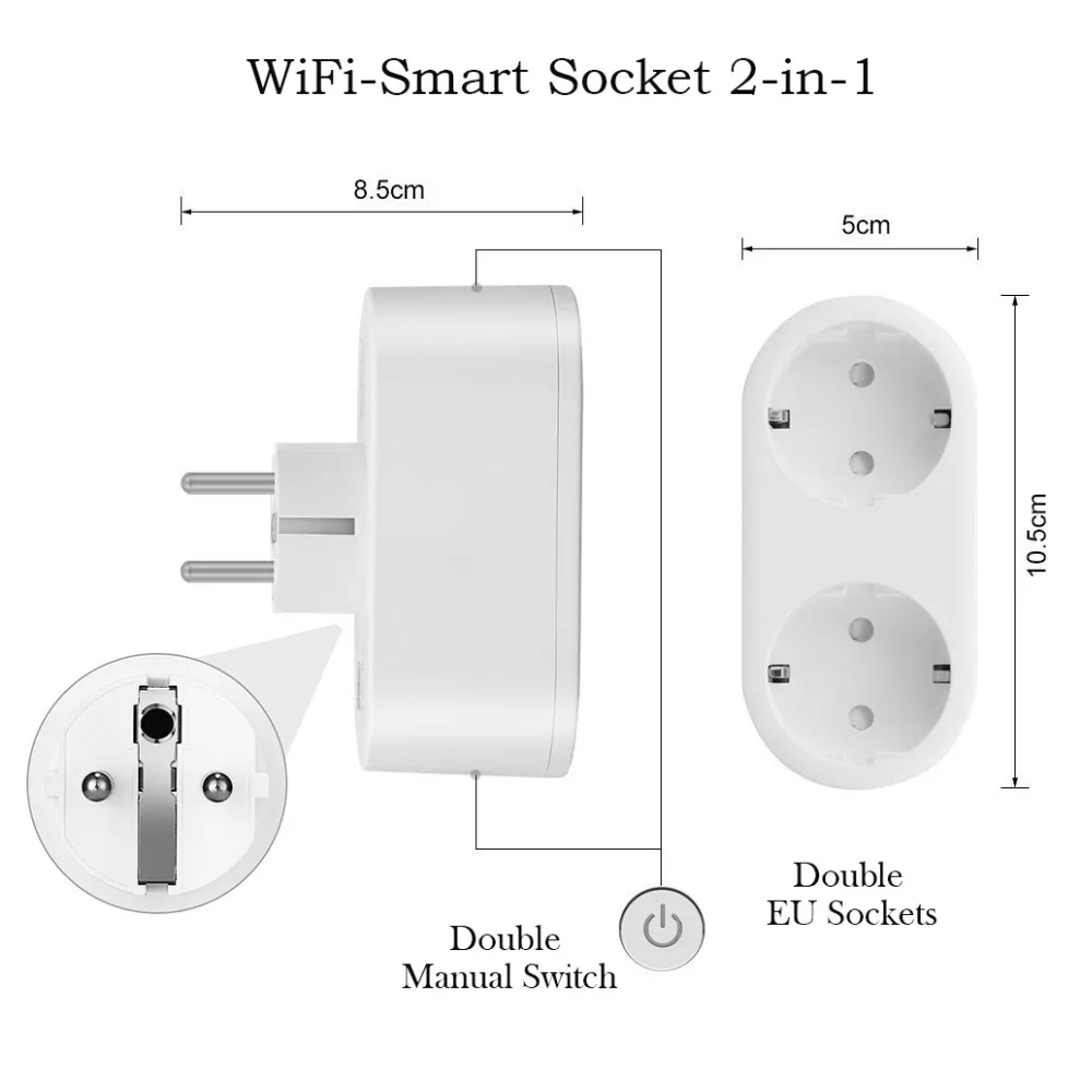 Новый европейский стандарт с двумя отверстиями Wi Fi умная розетка 16A версия замера