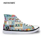 Кеды INSTNTARTS женские с высоким верхом, холщовые кроссовки с художественным принтом, на шнуровке, плоская Вулканизированная подошва, повседневная обувь для девушек-подростков