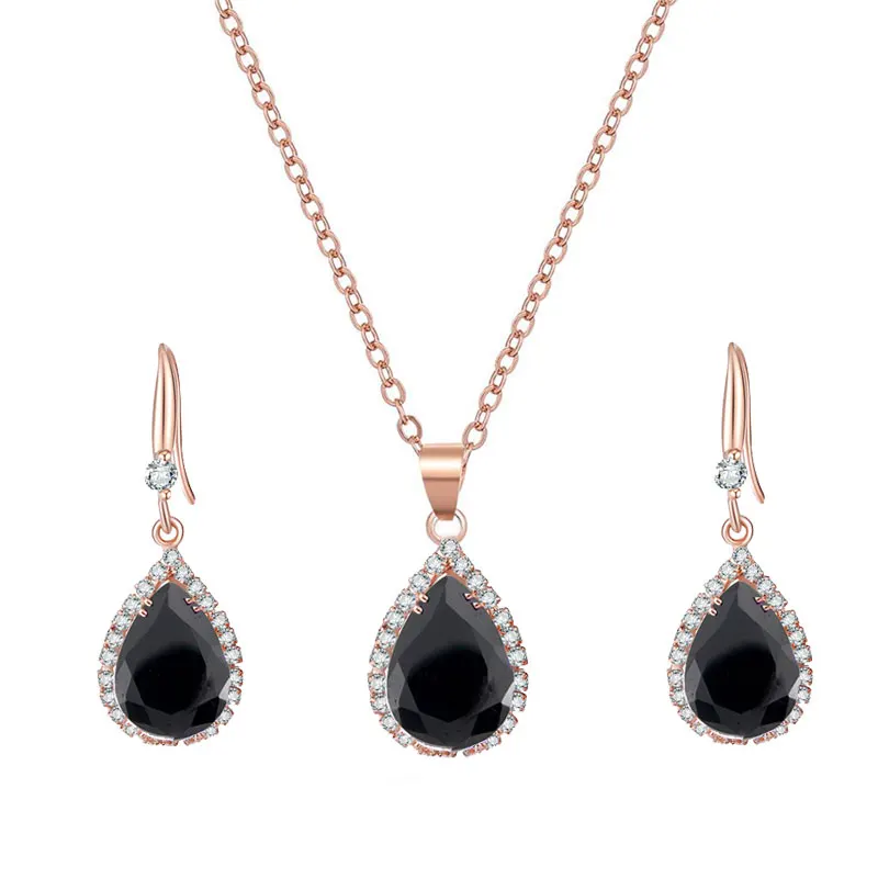 Gold Black Manxiuni, капли воды, кубический цирконий, Свадебные Ювелирные наборы, инкрустация, роскошный кристалл, свадебное ожерелье, серьги, набор, подарки для подружек невесты - Окраска металла: Gold Black
