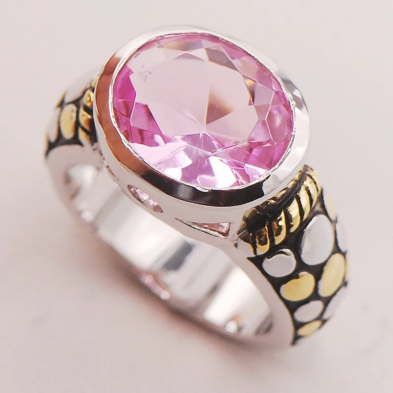 

Pink Crystal Zircon Women 925 Sterling Silver Ring F729 Size 6 7 8 9 10