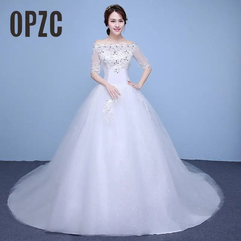 Дешевое свадебное платье с открытыми плечами 2020 длинным шлейфом вырезом