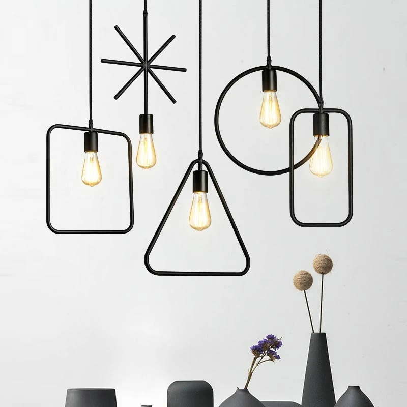 Minimalist Pendant lights Simple Geometry Iron Adjustable Ceiling Lamp E27 LED Bulb metal Hanging loft Home Decoration | Лампы и