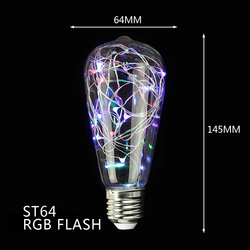 Цветная (RGB) Цвет флэш-Медный провод edison светильник лампа светодиодный мерцающий s